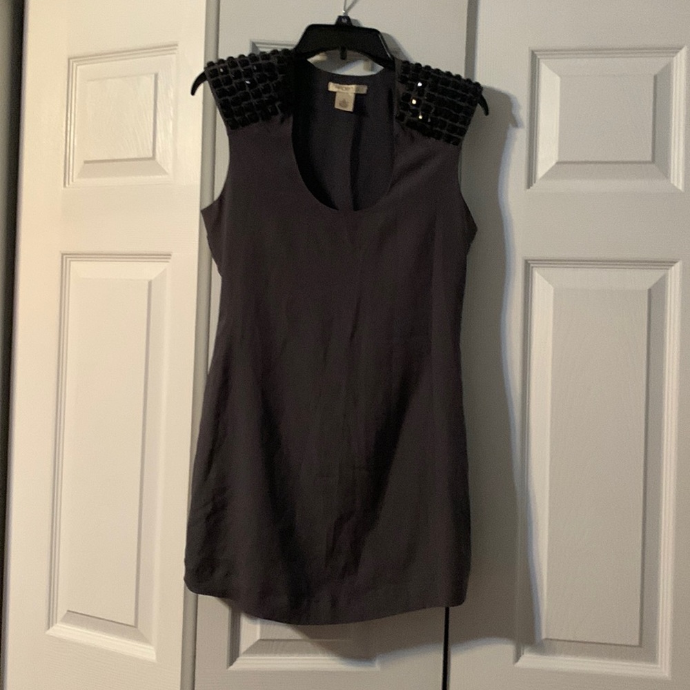 Arden B Gray Tunic Shirt with Padded Jeweled Shoulders